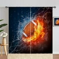 thumbnail image 4 of Kids Football Curtains W42 x L63 Inch Rod Pocket Sports Water Fire Rugby Flame Thunder Lightning Print Pattern Privacy Fabric Window Drapes for Boys Bedroom Nursery Baby Playroom 2 Panels, 4 of 5
