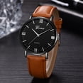 thumbnail image 3 of Reloj unisex para hombre y mujer, reloj de pulsera con esfera de cristal redonda y correa de PU de cuarzo (marrón, negro y plateado), 3 of 5