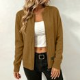 thumbnail image 5 of WULMLEO Women Zip Up Knit Cardigan, Long Sleeve Stand Collar Sweater Jacket with Pockets Soft Lightweight Loose Fit Casual Outerwear Brown M, 5 of 5