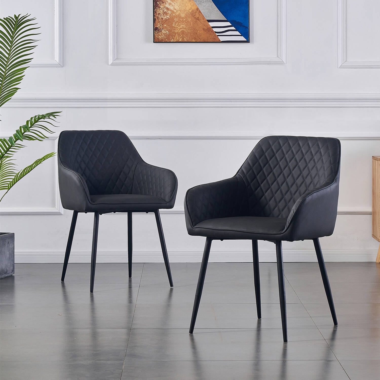 KEIVVAKN Modern PU Leather Dining Chairs Set of 2, Upholstered Armchair for Dining Room, Gray ...