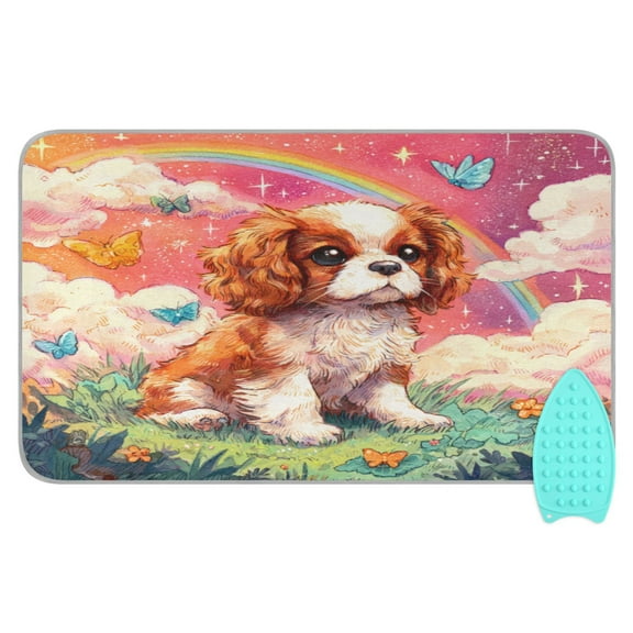 Wobogo King Charles Spaniel Ironing Mat Blanket Quilted Washer Dryer Heat Resistant Pad Foldable for Easy Storage