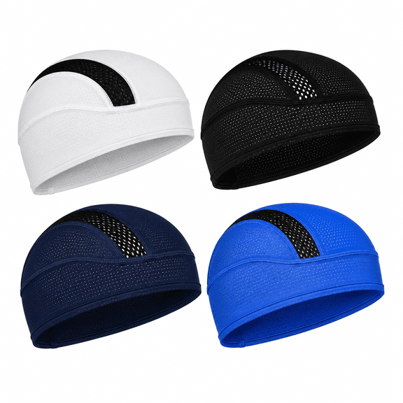 4 Pack Cooling Skull Cap Helmet Liner, Sweat Wicking Breathable Caps for Men Women, Thin Stretchy Cycling Running Hat