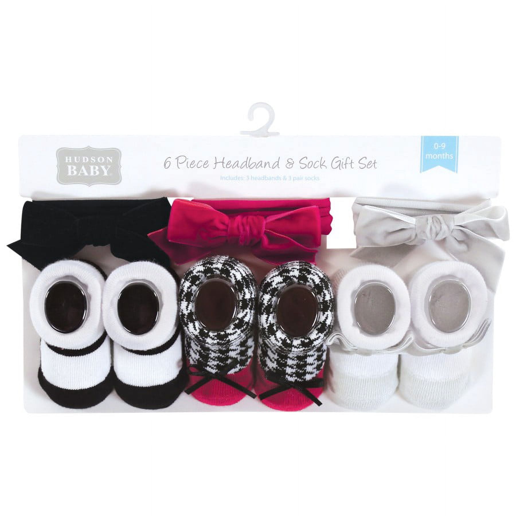 Hudson Baby Infant Girl Headband and Socks Giftset, Black Pink, One Size