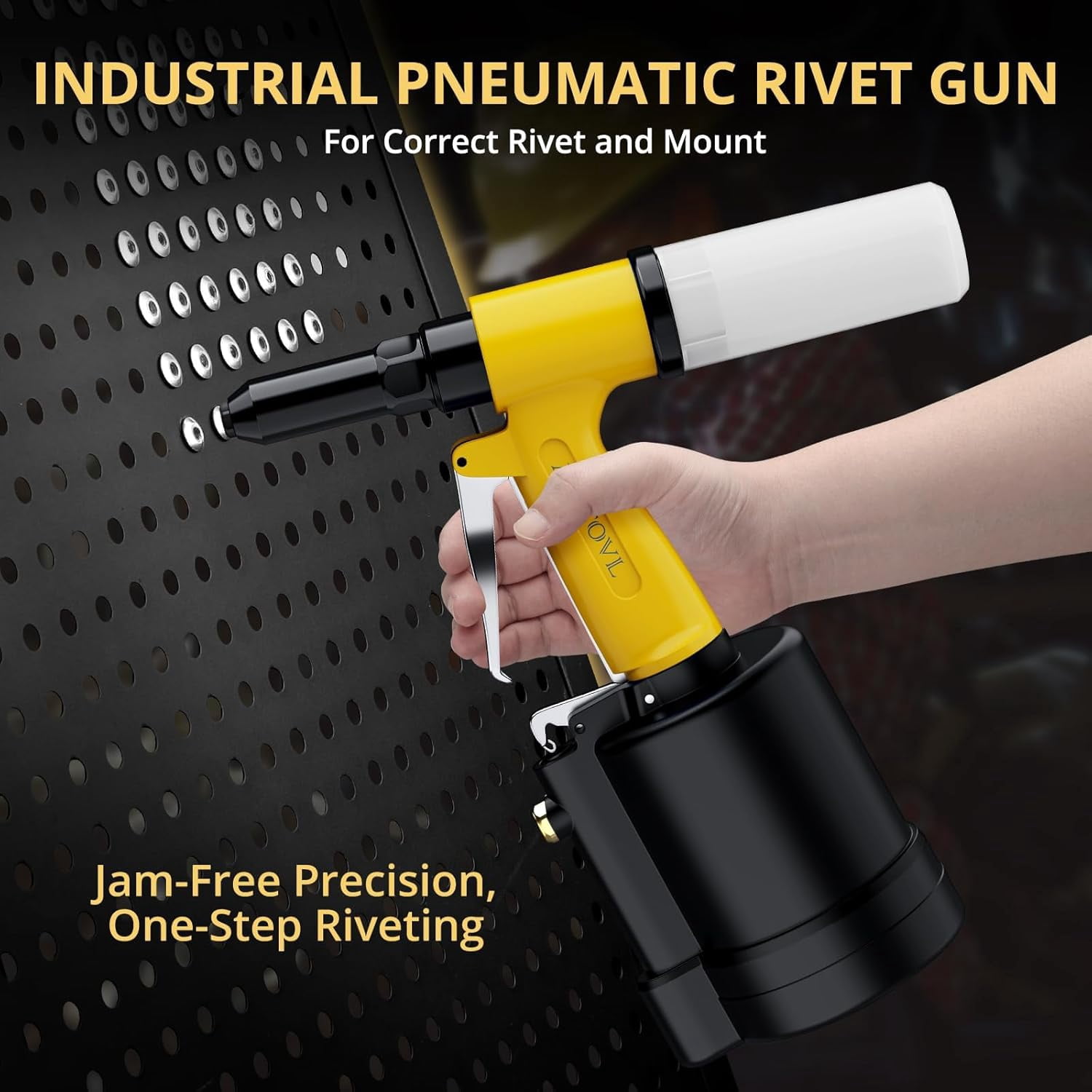 AMTOVL 3917LBF Heavy Duty Pneumatic Rivet Gun, Yellow - 5 Nosepieces (3/32" to 1/4") with 1/4" NPT Air Inlet, Professional Air Riveter for Automotive, Metal & Industrial Fastening