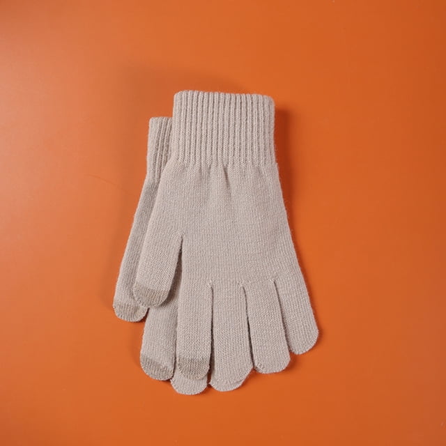 Winter Knitted Solid Color Wool Thickened Brushed Five Finger Finger Cycling Warm Gloves