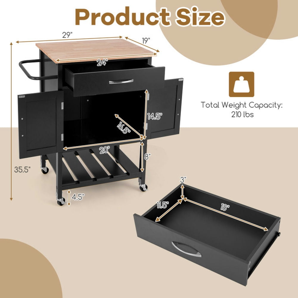 Barara King Kitchen Islands Carts,Rolling Kitchen Island Cart with Drawer and Towel Rack-Black
