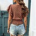 thumbnail image 5 of Women's 2026 New Crew Neck Polka Dot Print Layered Ruffle Hem Short Sleeve T Shirt, Elastic Waist Peplum Top, Casual Fashion Summer Daily Wear for Trendy Outfits Brown S, 5 of 6