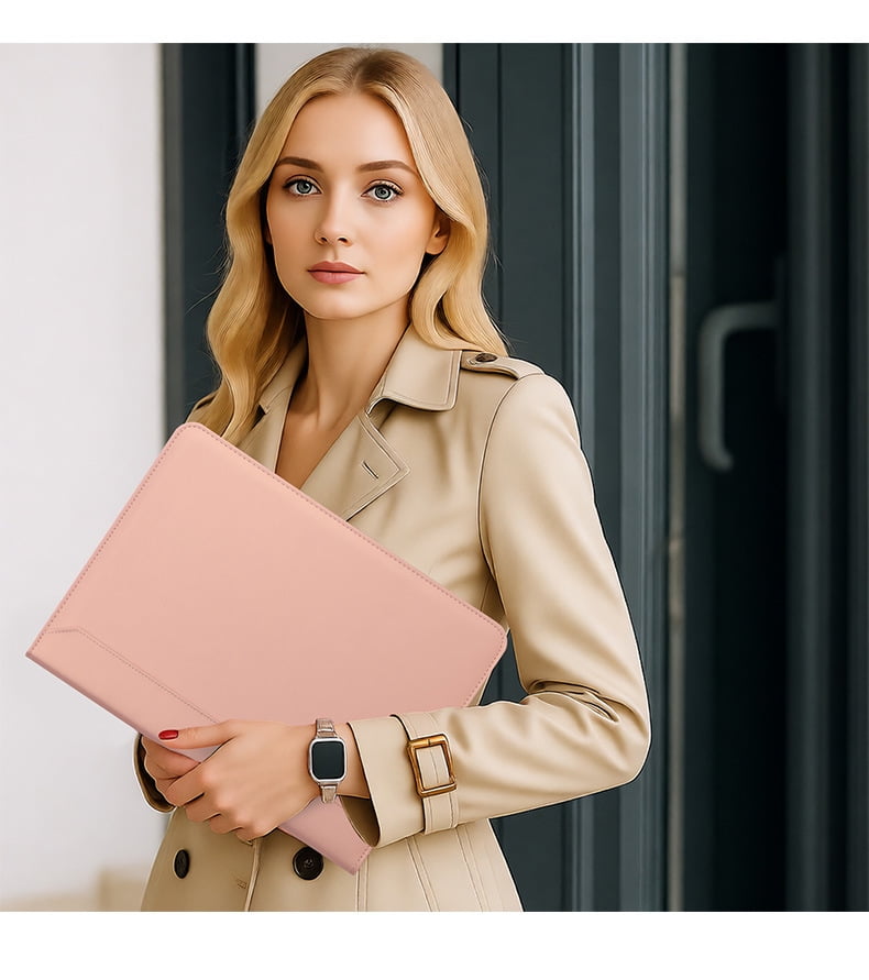A4 Zipper Binder with Multi-Pocket Organizer, Leather Briefcase for iPad, Memo, Notebook, Pens, Documents, Perfect Gift for Office Business Professionals，Pink