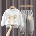 thumbnail image 2 of mgoYE Girls Clothes Long Sleeve White Bow Sweatershirt and Pants 2 Pieces Fall Winter Outfits Set 1-2 Years, 2 of 4