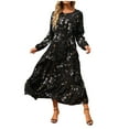 thumbnail image 2 of Gibobby Vestido largo de playa de verano para mujer Vestido casual de mujer de manga larga con estampado floral elegante vestido con volantes flor temperamento vestido(Negro,G), 2 of 5