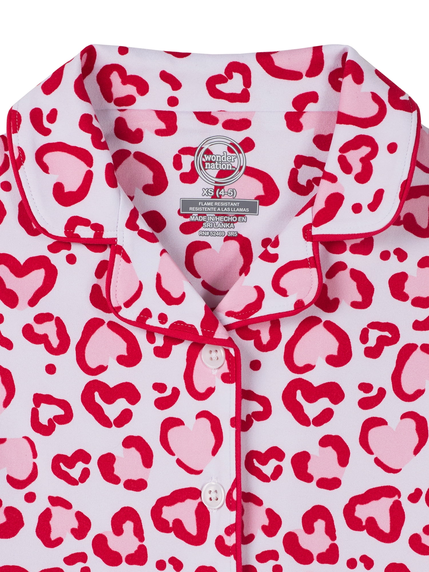 Wonder Nation Girls Short Sleeve Button Front Pajama Top and Shorts Set with Eyemask, 3-Piece, Sizes Sizes 4-18