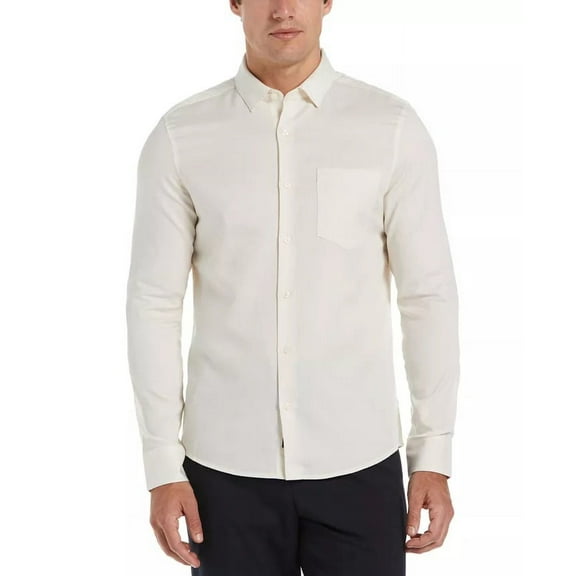 Perry Ellis Men's Untucked Slim Fit Twill Button Down Shirt Beige XL