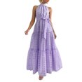 thumbnail image 1 of SUNSIOM Robe Longue pour Femme, Élégante Robe d'Été Sans Manches à Col Roulé à Carreaux, Robe Évasée, Robe de Cocktail avec Ceinture, 1 of 6