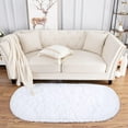 thumbnail image 3 of Junovo Ultra Soft Fluffy Bedroom Rugs Kids Room Carpet Oval Modern Shaggy Area Rugs 2.6' X 5.3', White, 3 of 7