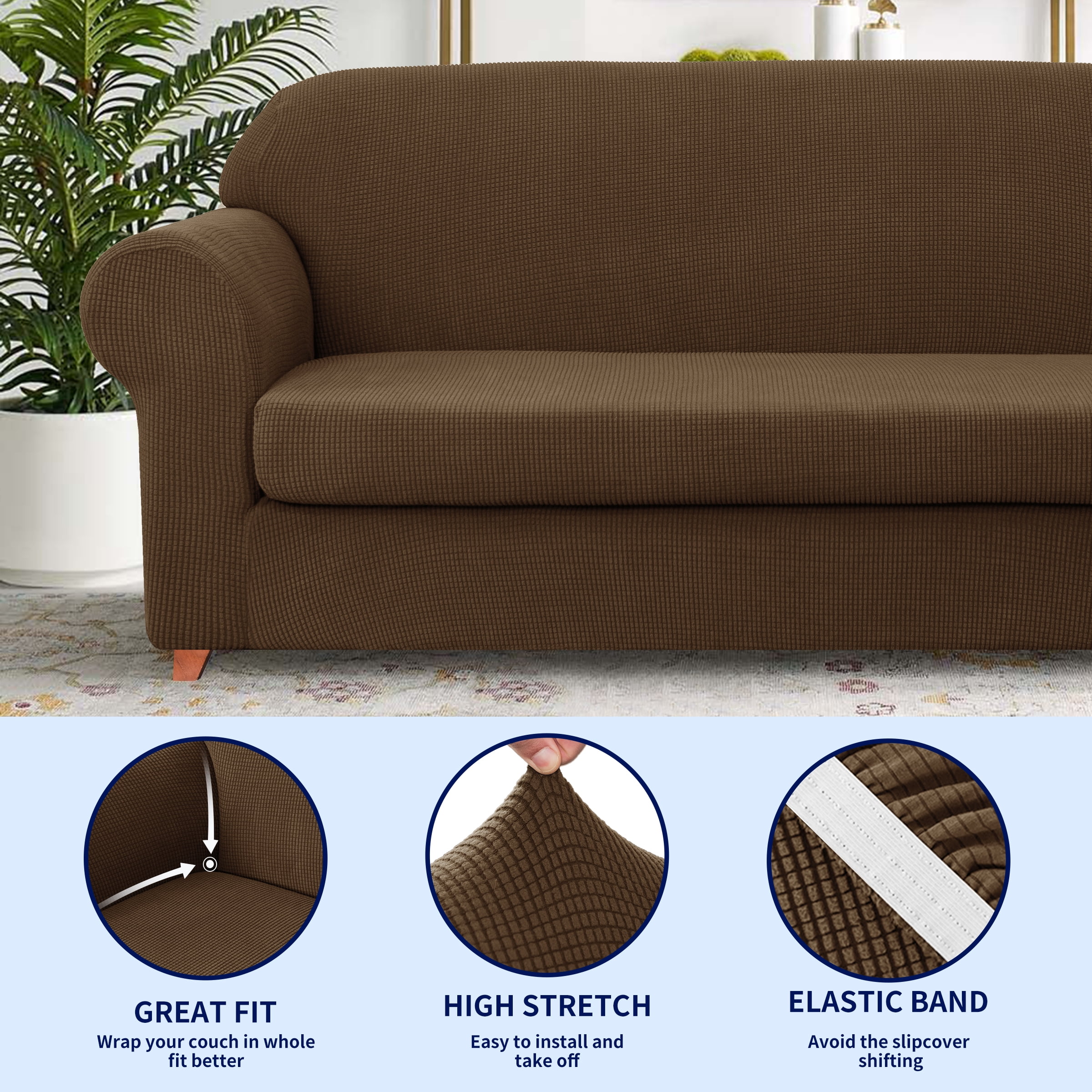 Subrtex Sofa Cover 1 Piece Slipcover with extra Stretch Cushion Seat Cover, Sofa, Coffee