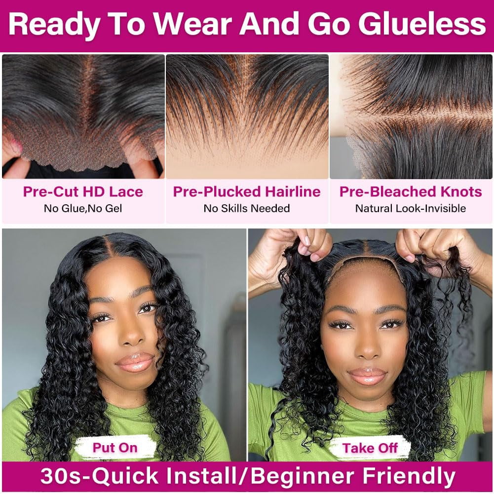 Curly Bob Wig Synthetic Wig Deep Wave 13x6 HD Lace Front Wigs For Black Women Hair Pre Plucked Wear And Go Glueless Short Wet And Wavy Chocolate Brown 12 Inch