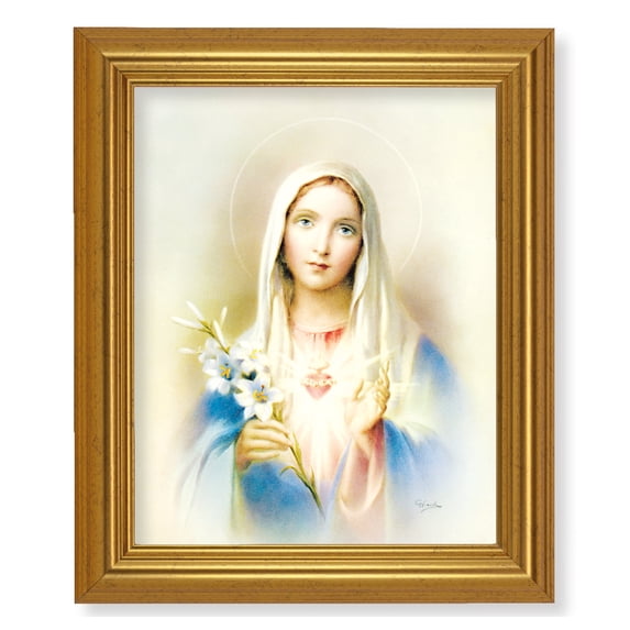 Immaculate Heart of Mary Picture Framed Wall Art Decor, Large, Antique Gold-Leaf Classic Frame