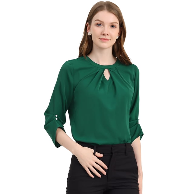 INSPIRE CHIC Haut à Enfiler pour Femme de Travail Plissé Froncé à Manches 3/4