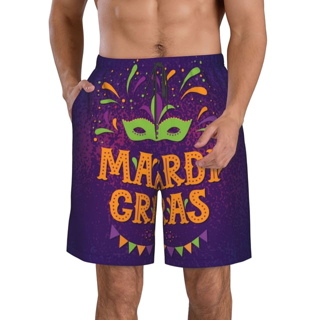 Fotbe Mardi Gras2 Trajes de Baño Estampados para Hombre, Shorts de Verano de Secado Rápido, Ropa de Playa, Bañadores-Medium