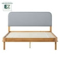 thumbnail image 3 of Walker Edison Contemporary Wood Queen Bed with Curved Upholstered Headboard - English Oak/Grey, 3 of 13