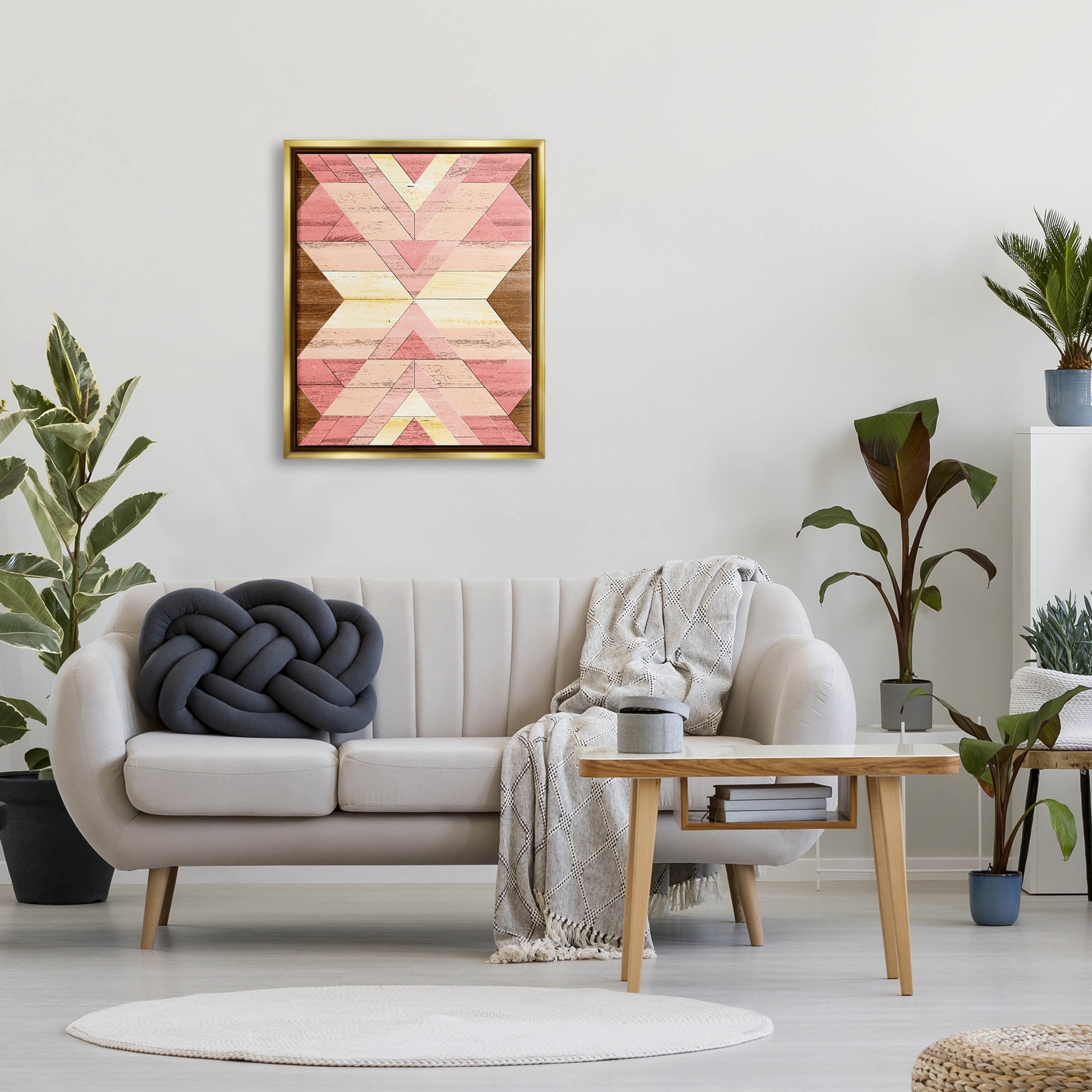 Desert Sunset Pink Shapes Abstract Graphic Art Metallic Gold Framed Art Print Wall Art
