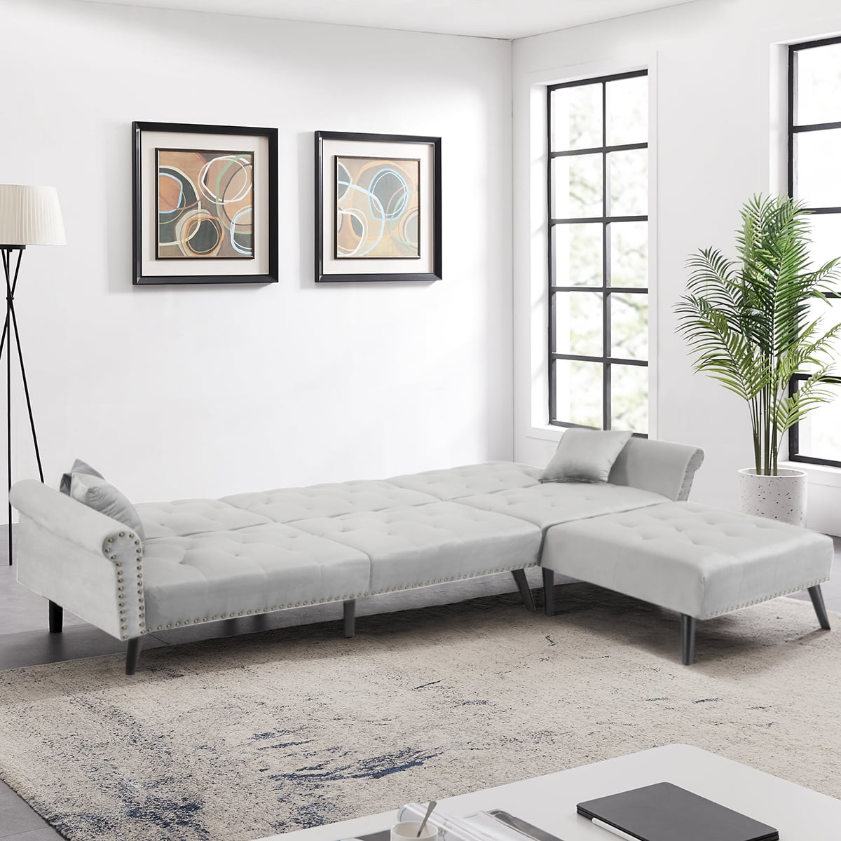 Kepooman L-Shaped Convertible Sofa Sleeper Bed, Gray Kepooman L-Shaped Convertible Sofa Sleeper Bed, Gray