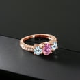 thumbnail image 3 of Gem Stone King 18K Rose Gold Plated Silver 3-Stone Ring Oval Pink Moissanite and Topaz Sky Blue (2.42 Cttw, Size 7), 3 of 4