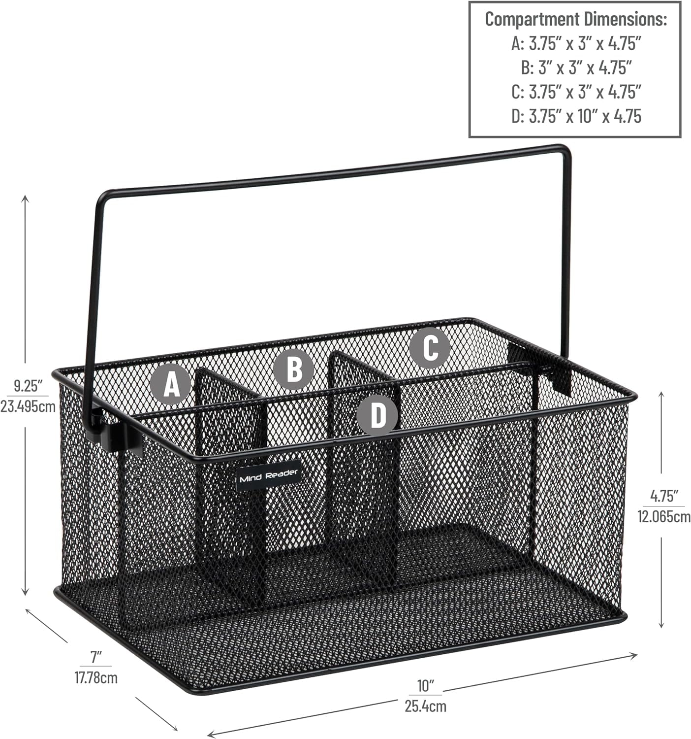 Utensil Holder, Silverware Organizer, Caddy, Cutlery Holder, Kitchen, Metal Mesh, 10"L x 7"W x 4.75"H, Black