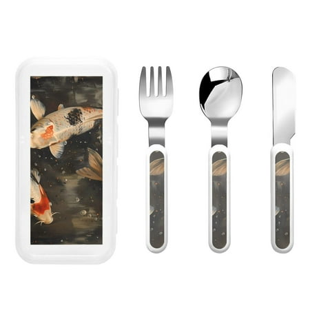 

Zeuib Koi Fish Tranquility Print 3 Pieces Children Fork Spoon Knife Set with Travel Case for Lunch Box Stainless Steel Kids Silverware Flatware Set Kids Utensil Set for School (Fork Spoon Knife)