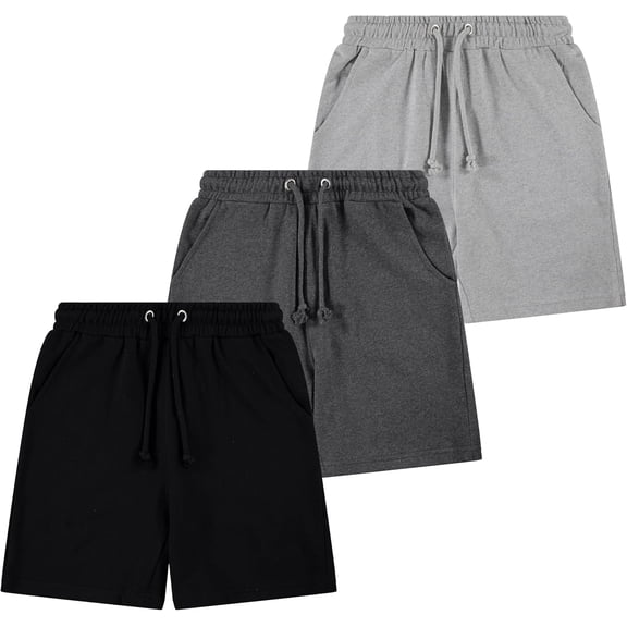 Sezzit Boys’ 3-Pack French Terry Cotton Shorts – Activewear Shorts with Drawstring Waist & Pockets
