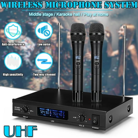 Uhf Cordless Microphone System Wireless Microphone System Professional UHF Handheld Megaphone Karaoke Speech Singing Machine 2x Mic Cordless Receiver ()