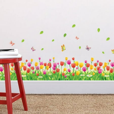 - Removable Flowers Wall Stickers Tulip and Butterflies Home DIY Decal Mural Decor