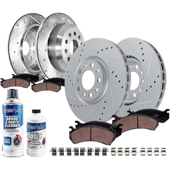 Detroit Axle - Brake Kit for Jeep 2018-2023 Wrangler Drilled Slotted Brakes Rotors 2019 2020 2021 2022 Ceramic Brake Pads Replacement : 12.99" inch Front 12.91" inch Rear Rotor