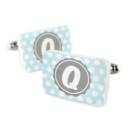 Cufflinks Monogram Q soft Blue Polka DotsPorcelain Ceramic NEONBLOND