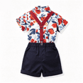 thumbnail image 4 of Sibling Matching Floral Print Peter Pan Collar Girl Dress Kids Short Sleeve Floral Dress Matching Boy Plaid Suspender Outfit Sets, 4 of 8