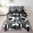 thumbnail image 3 of Castle Fairy Minimalism Block Shape Queen Bedding 7pcs,Mid Century Square Motif Bedding Comforter Set Queen,Black Gray White,Reversible, 3 of 7