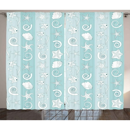 Nautical Curtains 2 Panels Set Marine Theme Sea Animals Fishes