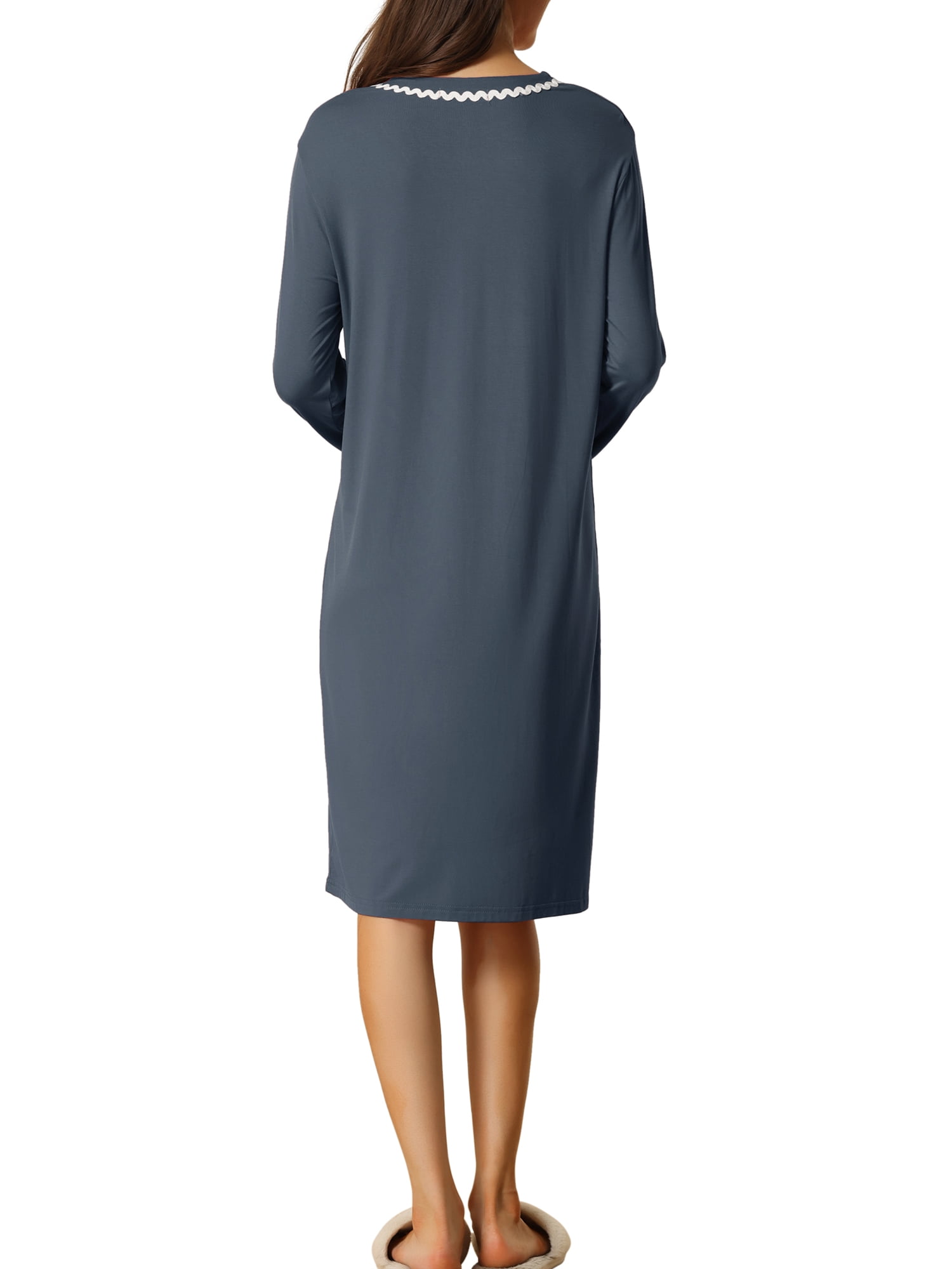 Unique Bargains Womens Nightshirt Button Down Nightgown Long Sleeve Pajama Sleepshirt M Grey