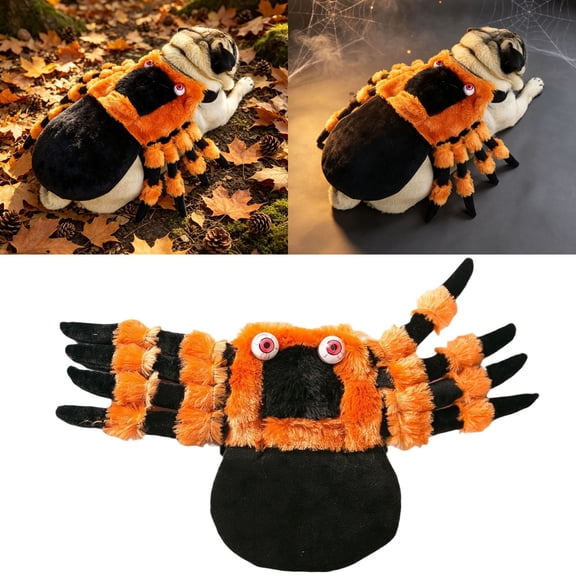 Halloween Spider Dog Costume, Plush 3D Spider Ride‑On Pet Outfit, Funny Cosplay Dress‑Up Clothes for Small Medium Dogs Halloween Party Trick‑or‑Treat