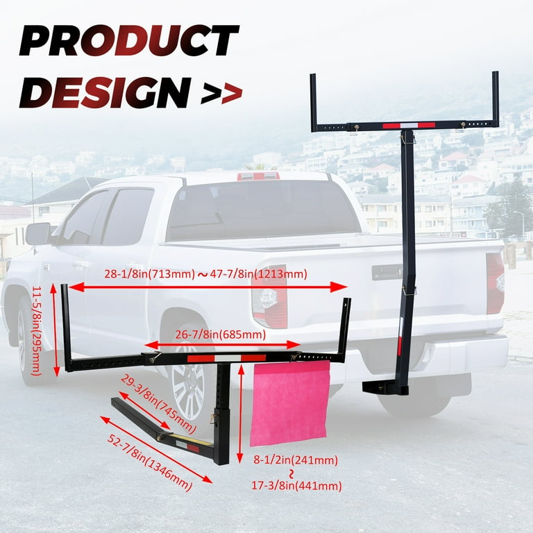Hecasa 2 in 1 Hitch Mounted Adjustable Extension Rack for Truck Bed Steel Cargo Lumber Carrier 750lbs Walmart