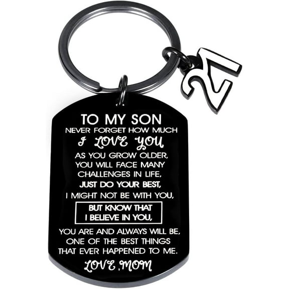 Inspirational Stainless Steel Keychain, 21st Birthday Gift for Him from Mom, Black