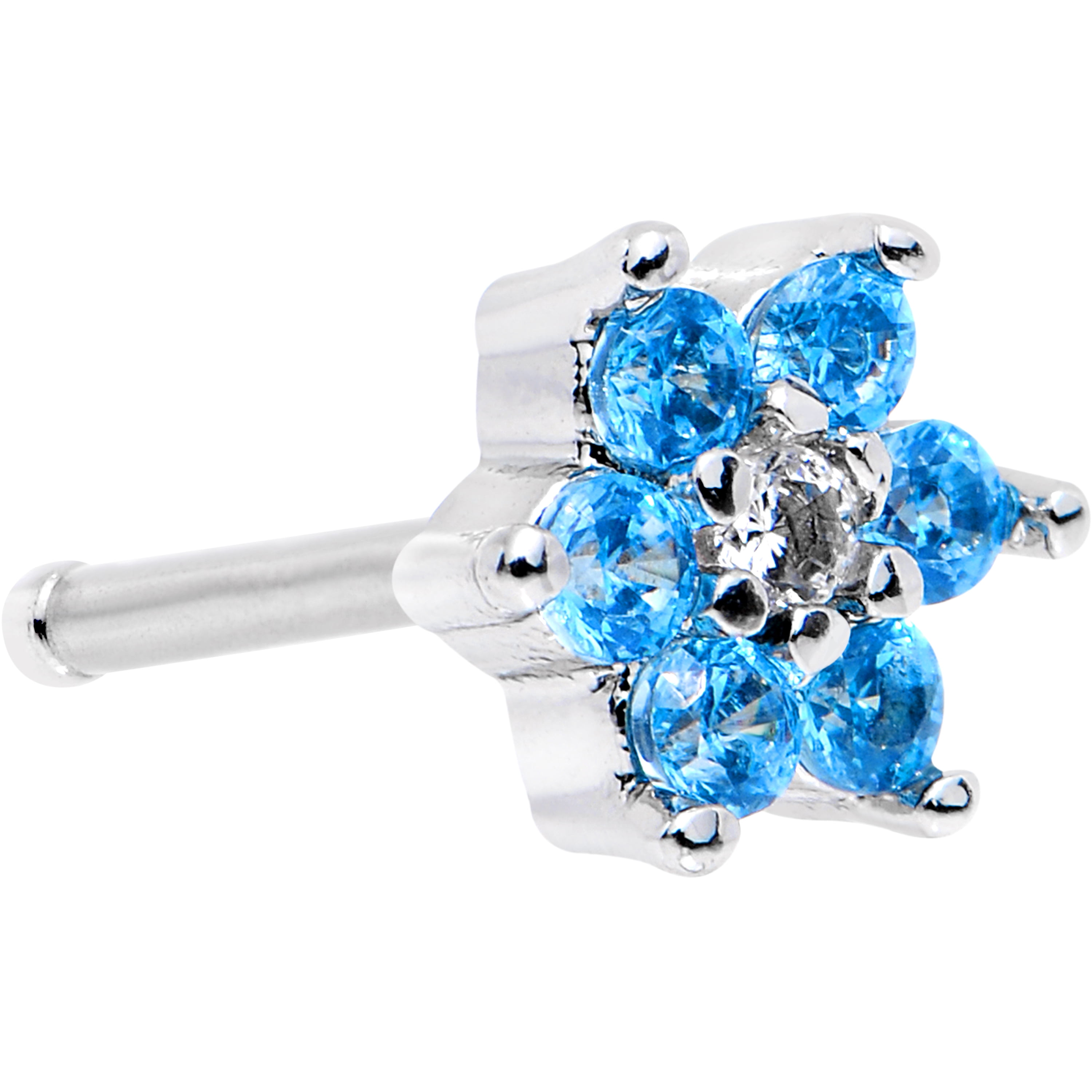 Body Candy Stainless Steel Brilliant Blue Clear Accent Flower Nose Bone