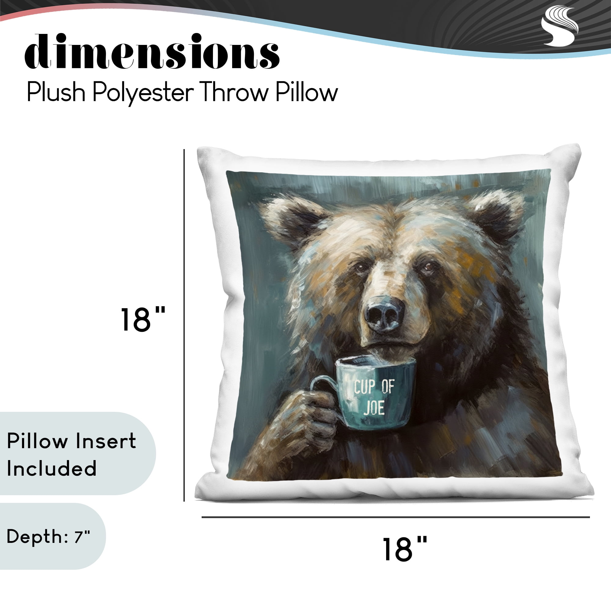 Stupell Industries Bear with Cup Of Joe Decorative Printed Throw Pillow, design by Tina LeCour