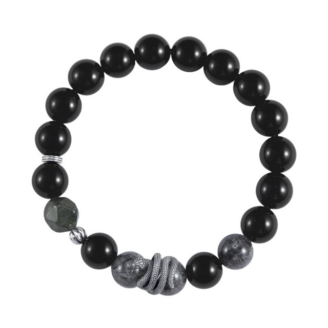 Pulsera de obsidiana para hombre con cuarzo rutilado negro