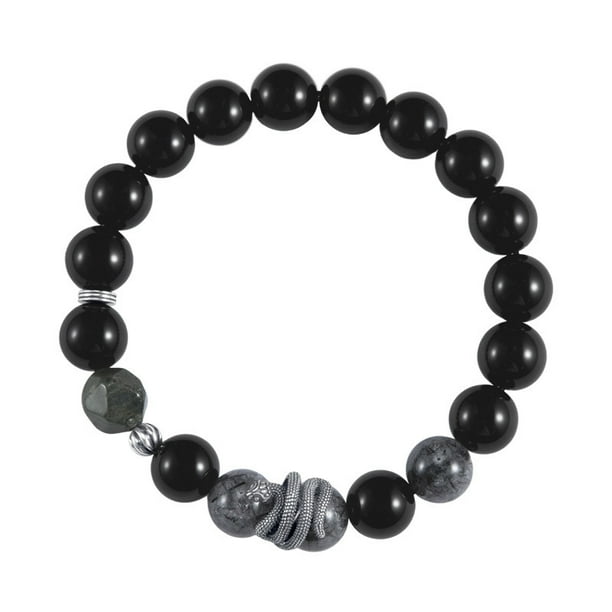 Pulsera de obsidiana para hombre con cuarzo rutilado negro