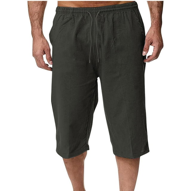 Pantalones de Lino Casual Suelto Cortado, Color Sólido Cordón Mezcla de Algodón para el Uso Diario