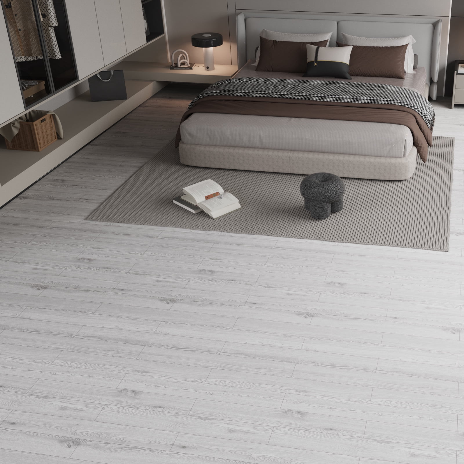 Vinyl Flooring Roll PVC Thickened Peel and Stick Floor Wood Plank Self Adhesive Flooring DIY 23.6" X 196" Light Gray