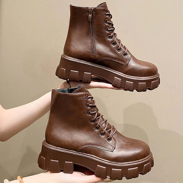 Brown Women Ankle Boots With Lace Up Design Thick Sole And  display picture 2