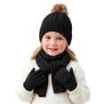 thumbnail image 2 of BLCHUNen Girls Hats Scarf Gloves Sets Solid Color Knitted Hats Full Finger Gloves Kids Fall Winter Warm Hats Outfits,Black, 2 of 5