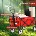 thumbnail image 4 of CL.HPAHKL Collapsible Folding Wagon, Beach Wagons Utility Grocery Shopping Cart Foldable Wagon Cart with Wheels, Adjustable Handle, Drink Holders for Camping, Garden, Beach and Outdoor (42In H, Red), 4 of 7